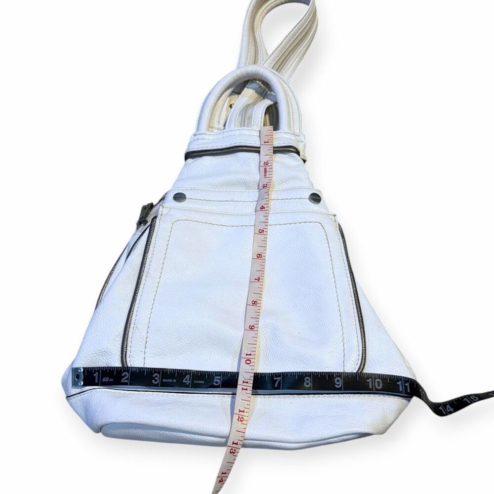 Vintage White Genuine Leather Convertible Backpack Purse Shoulder Bag Travel Day - Picture 4 of 10